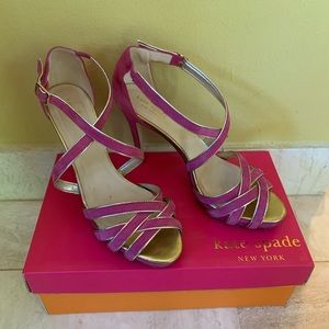 Kate Spade fuchsia suede gold high-heeled sandals
